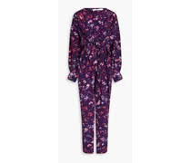 Gathered floral-print Lyocell-blend jumpsuit - Purple