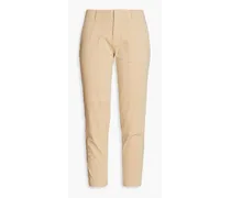 Cropped cotton-blend twill tapered pants - Neutral