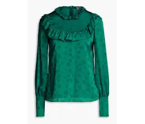 Ruffled jacquard blouse - Green