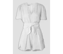 Lila belted silk-blend cloqué playsuit - White