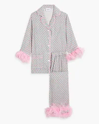 SLEEPER Party feather-trimmed printed twill pajama set - Pink Pink