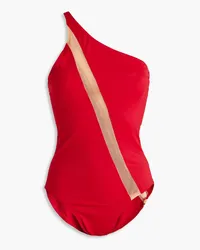 Norma Kamali Mio one-shoulder mesh-paneled swimsuit - Red Red