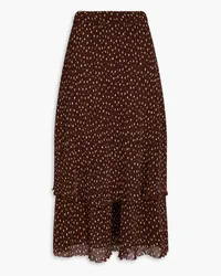 Ganni Pleated polka-dot georgette midi skirt - Brown Brown