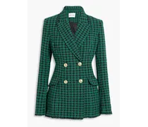 Double-breasted cotton-blend tweed blazer - Green