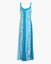 Missoni Metallic crochet-knit and silk crepe de chine maxi dress - Blue Blue