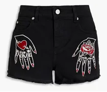 Embroidered denim shorts - Black