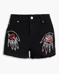 RED Valentino Embroidered denim shorts - Black Black