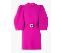 Embellished belted crepe mini dress - Purple