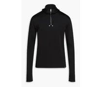 Appliquéd stretch-knit half-zip hoodie - Black