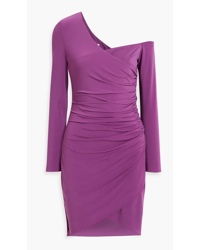 Off-the-shoulder ruched jersey mini dress - Purple