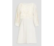 Broderie anglaise-paneled crepe mini dress - White