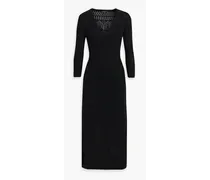 Open-knit cotton-blend midi dress - Black
