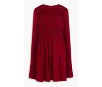 Cape-effect plissé silk-georgette mini dress - Burgundy