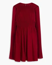 Valentino Garavani Cape-effect plissé silk-georgette mini dress - Burgundy Burgundy