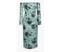 Melina off-the-shoulder floral-print faille midi dress - Green