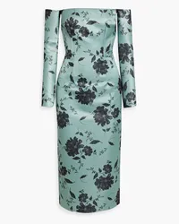 EMILIA WICKSTEAD Melina off-the-shoulder floral-print faille midi dress - Green Green