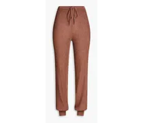 Metallic ribbed-knit track pants - Brown