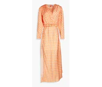 Carmen pleated polka-dot satin maxi dress - Orange