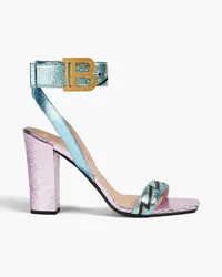 Balmain Appliquéd metallic cracked-leather sandals - Blue Blue