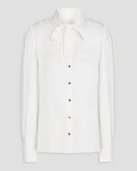 Dolce & Gabbana Pussy-bow silk-jacquard shirt - White White