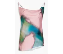 Asymmetric printed satin-crepe camisole - Pink