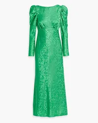 Saloni Alena silk-satin jacquard midi dress - Green Green