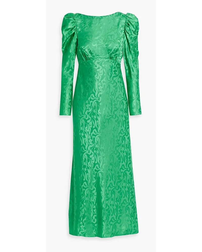 Saloni Alena silk-satin jacquard midi dress - Green Green