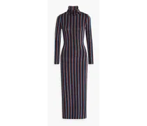 Fliss metallic striped stretch-knit turtleneck midi dress - Blue