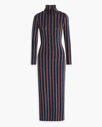 Olivia Rubin Fliss metallic striped stretch-knit turtleneck midi dress - Blue Blue