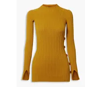 Button-detailed ribbed cotton-blend tunic - Yellow