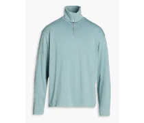 Cotton-blend jersey half-zip sweater - Blue