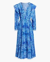 Derek Lam Pleated ruffled floral-print crepe midi dress - Blue Blue