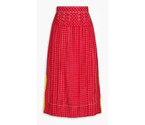 Pleated checked silk midi skirt - Red