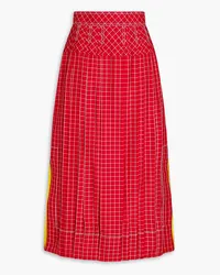 Tory Burch Pleated checked silk midi skirt - Red Red