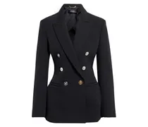 Double-breasted wool-blend crepe blazer - Black