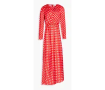 Carmen belted polka-dot satin maxi dress - Red