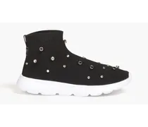Crystal-embellished stretch-knit high-top sneakers - Black