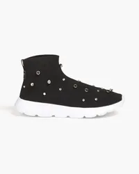 RED Valentino Crystal-embellished stretch-knit high-top sneakers - Black Black