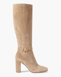 Gianvito Rossi Ribbon 85 buckled suede knee boots - Neutral Neutral