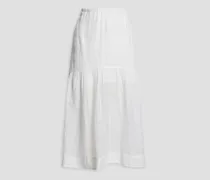 Gathered broderie anglaise ramie midi skirt - White