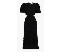 Cherie Amour cutout fringed stretch-tulle midi dress - Black