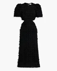 Rebecca Vallance Cherie Amour cutout fringed stretch-tulle midi dress - Black Black