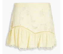 Eliza broderie anglaise-paneled macramé lace mini skirt - Yellow