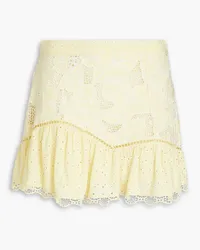 LoveShackFancy Eliza broderie anglaise-paneled macramé lace mini skirt - Yellow Yellow