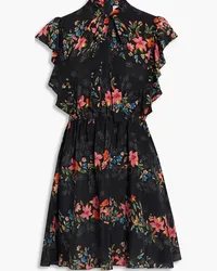 RED Valentino Tie-neck ruffled floral-print silk crepe de chine mini dress - Black Black