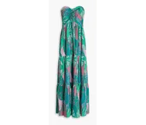 Open-back printed crepon maxi dress - Green
