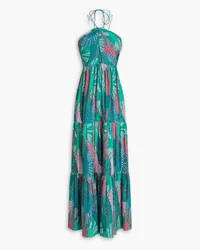 ba&sh Open-back printed crepon maxi dress - Green Green