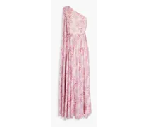 One-shoulder floral-print chiffon maxi dress - Pink