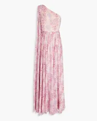 Mikael Aghal One-shoulder floral-print chiffon maxi dress - Pink Pink