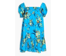 Ruffled floral-print cotton-mousseline mini dress - Blue